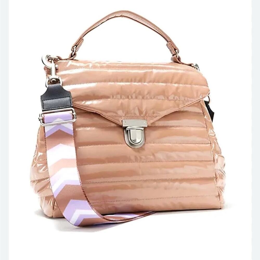 Think Royln The Evelyn Large Top Handle Crossbody Bag in Tan Patent